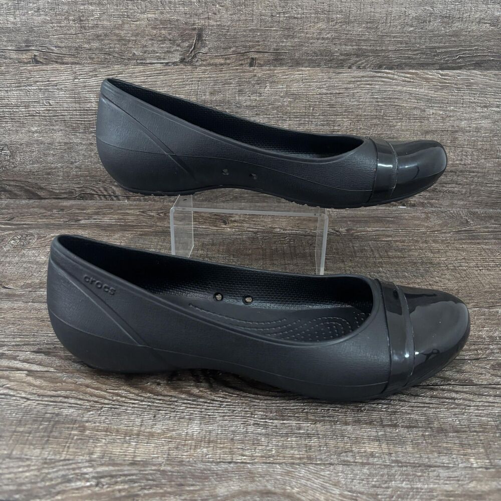 Crocs Ballet Flats Shoes Women's 10 Black Cap Toe Comfort Lightweight Slip On